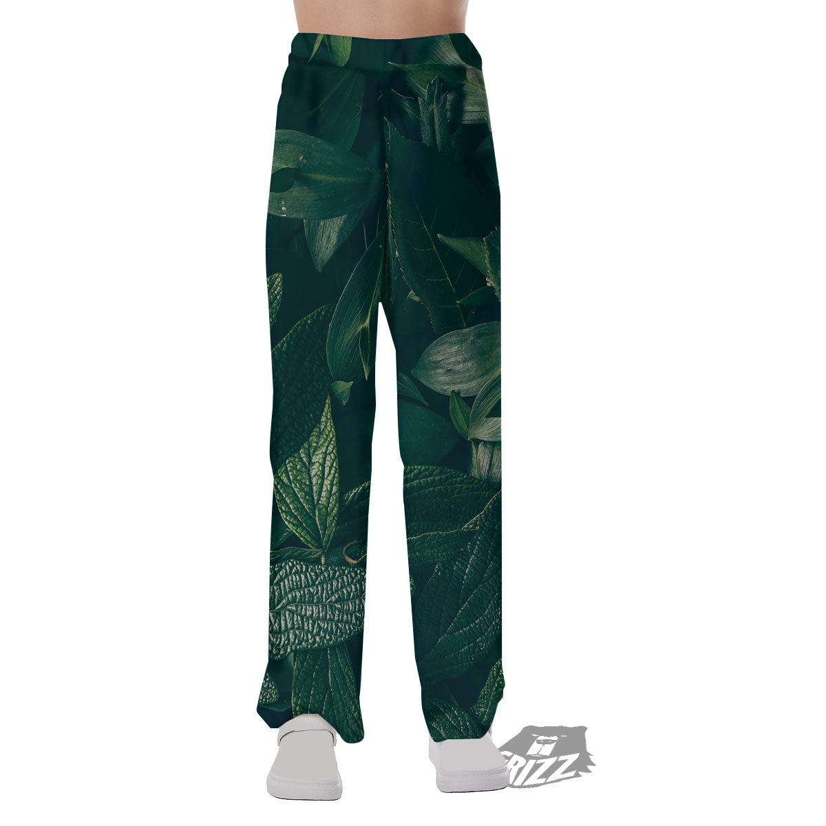 Green Natural Leaf Print Pajama Pants-grizzshop