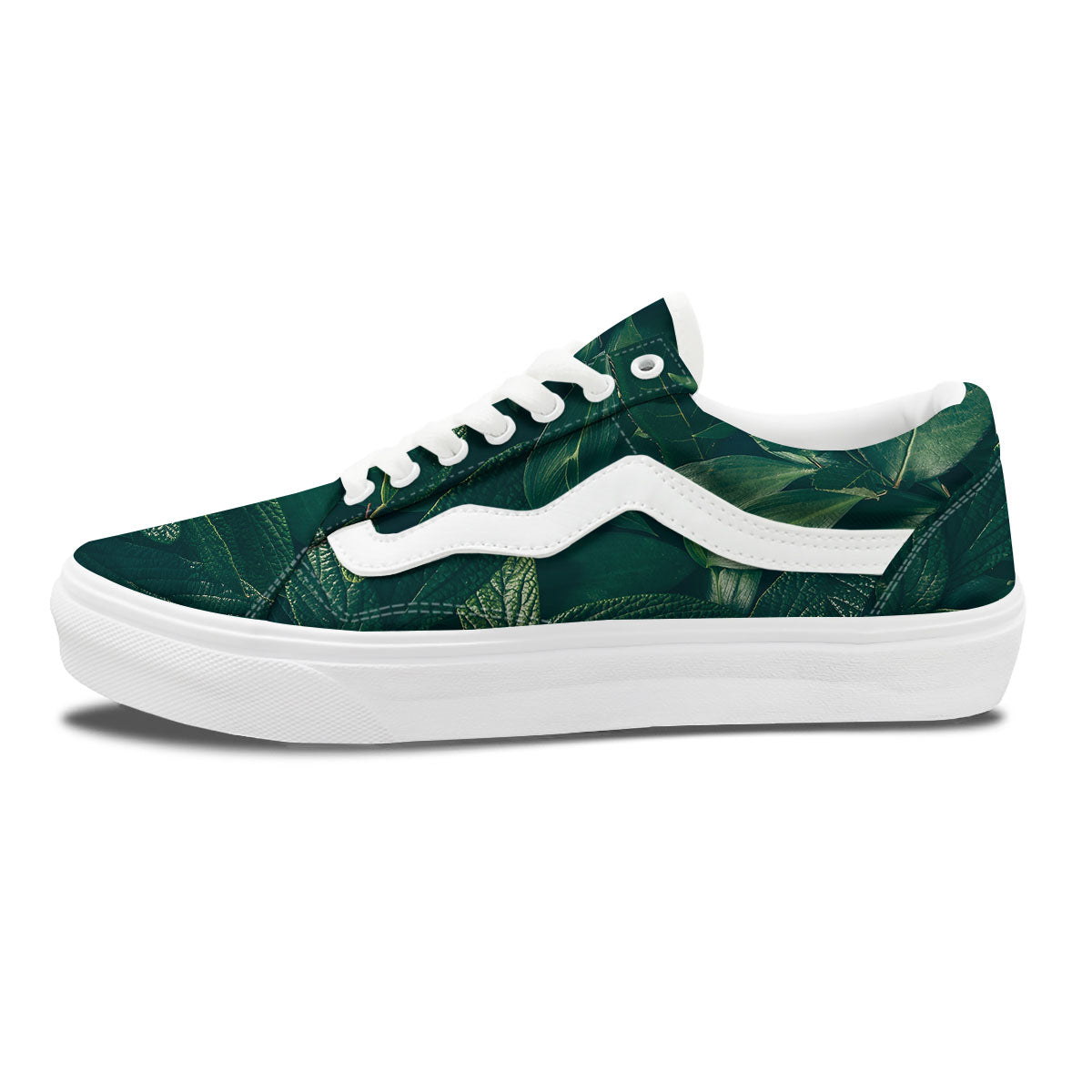 Green Natural Leaf Print Skate Shoes-grizzshop