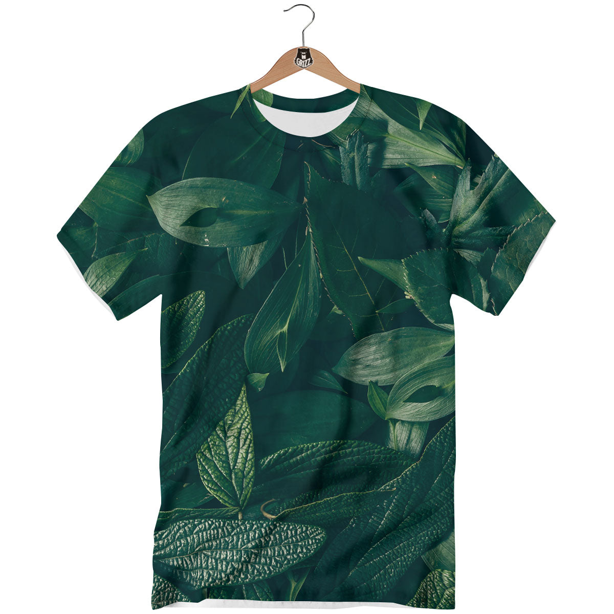 Green Natural Leaf Print T-Shirt-grizzshop