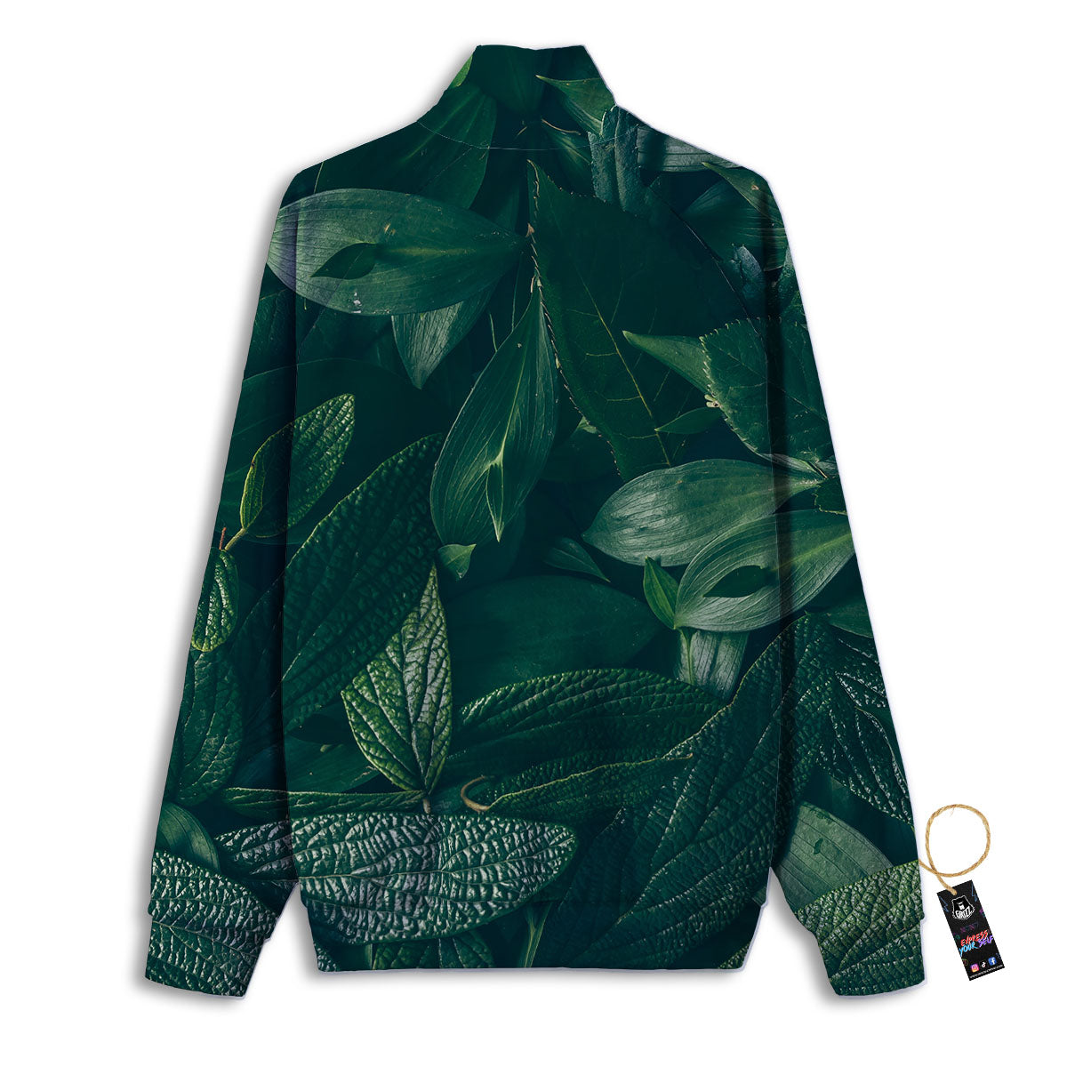 Green Natural Leaf Print Track Jacket-grizzshop