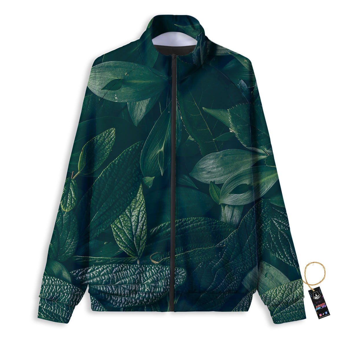 Green Natural Leaf Print Track Jacket-grizzshop