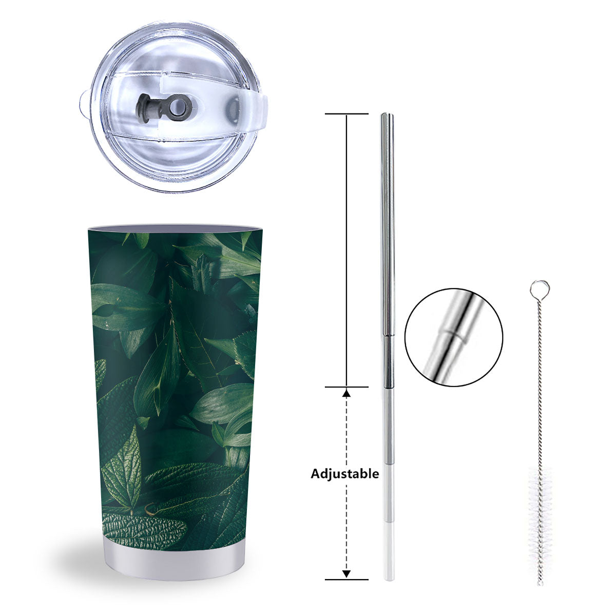 Green Natural Leaf Print Tumbler-grizzshop