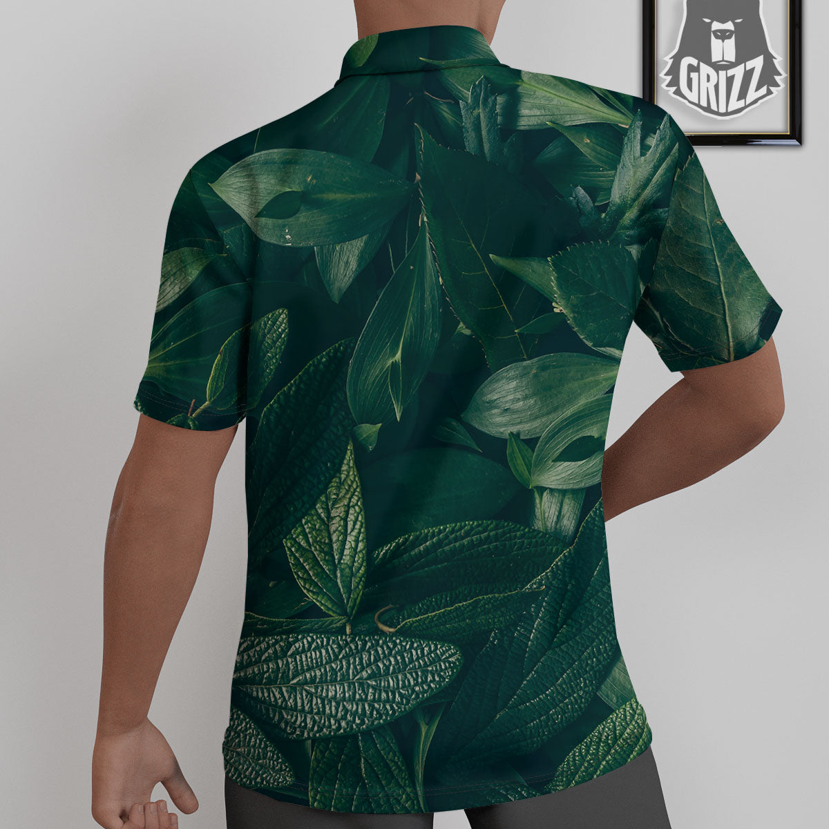 Green Natural Leaf Print Untucked Shirts-grizzshop