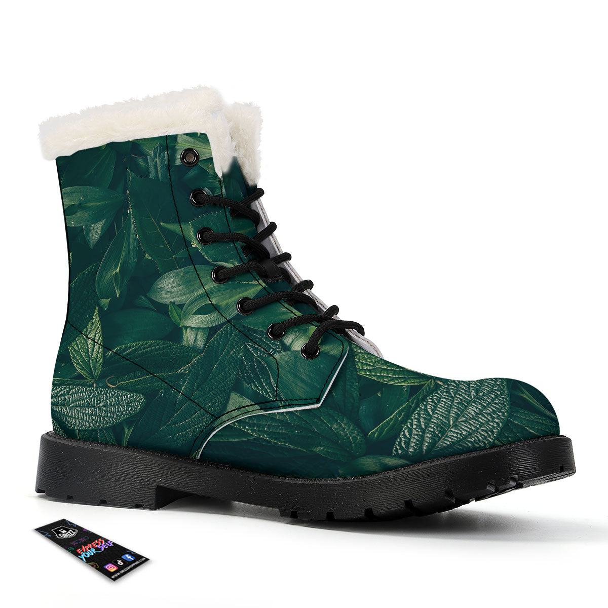 Green Natural Leaf Print Winter Boots-grizzshop