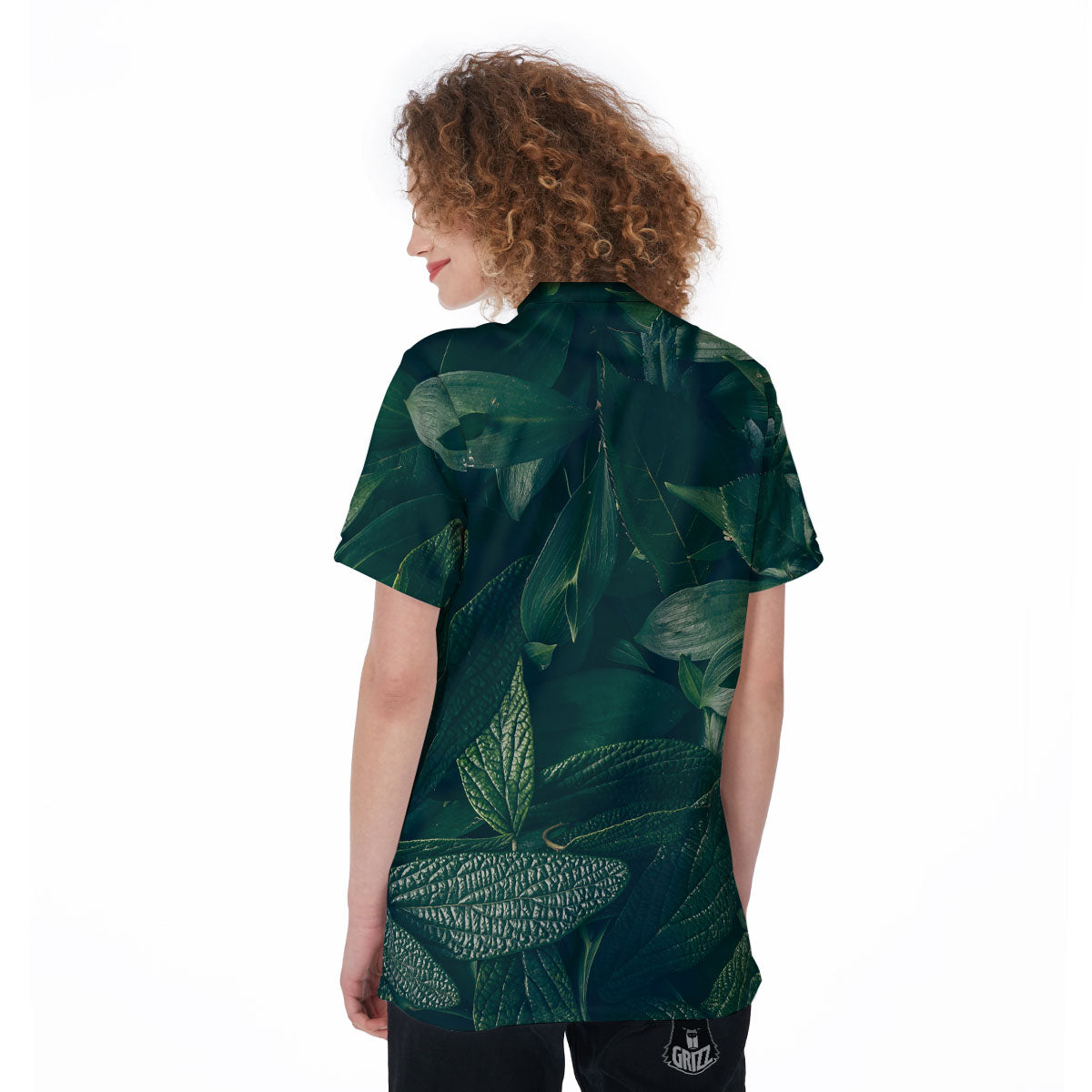 Green Natural Leaf Print Women's Golf Shirts-grizzshop