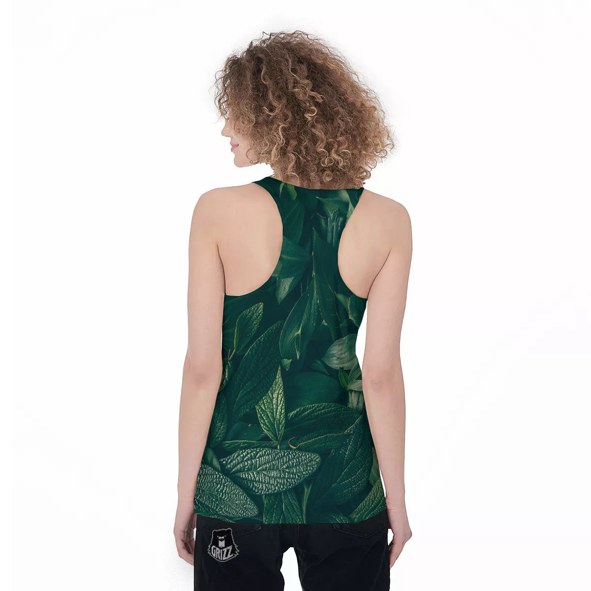 Green Natural Leaf Print Women's Racerback Tank Top-grizzshop