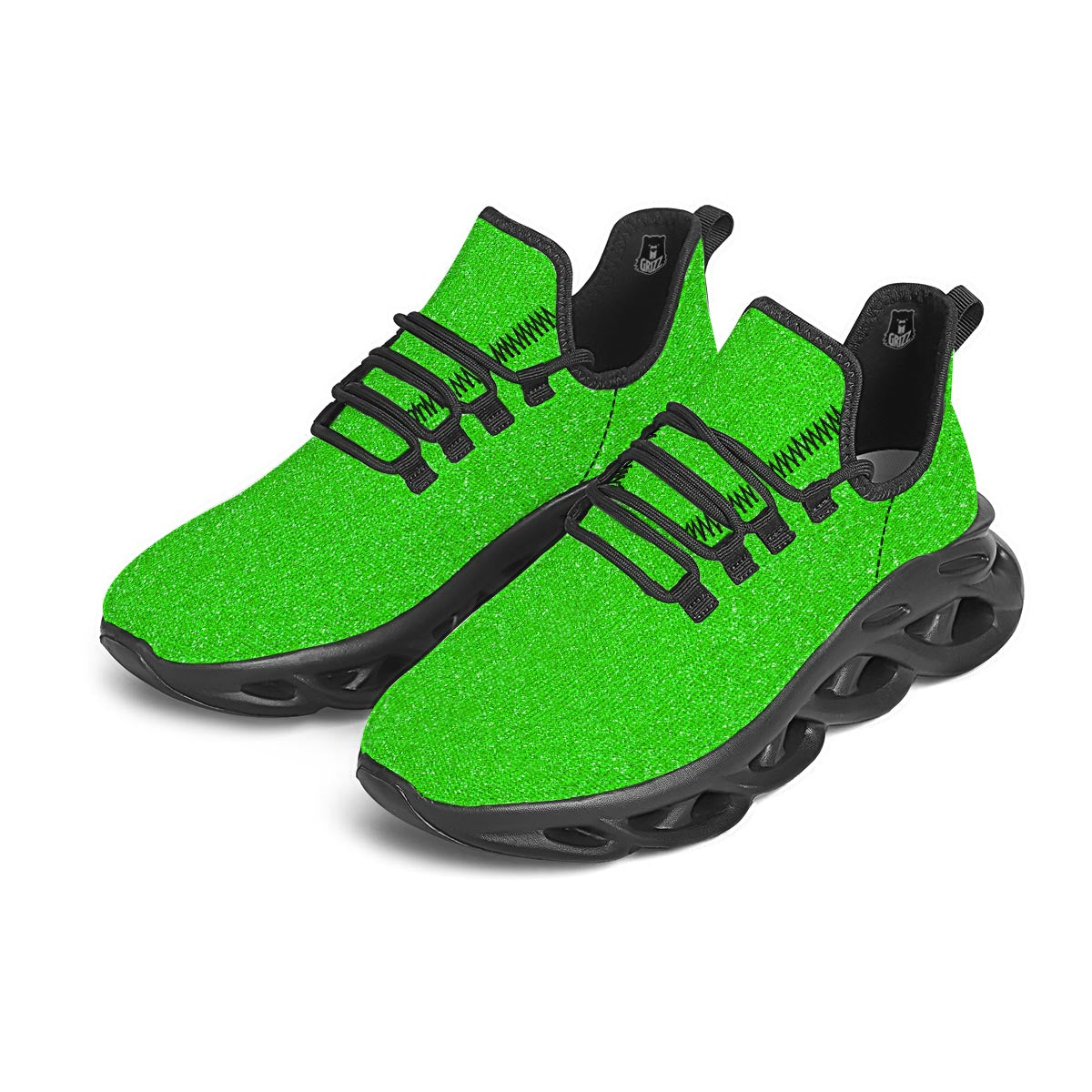 Green Neon Glitter Artwork Print Black Running Shoes-grizzshop