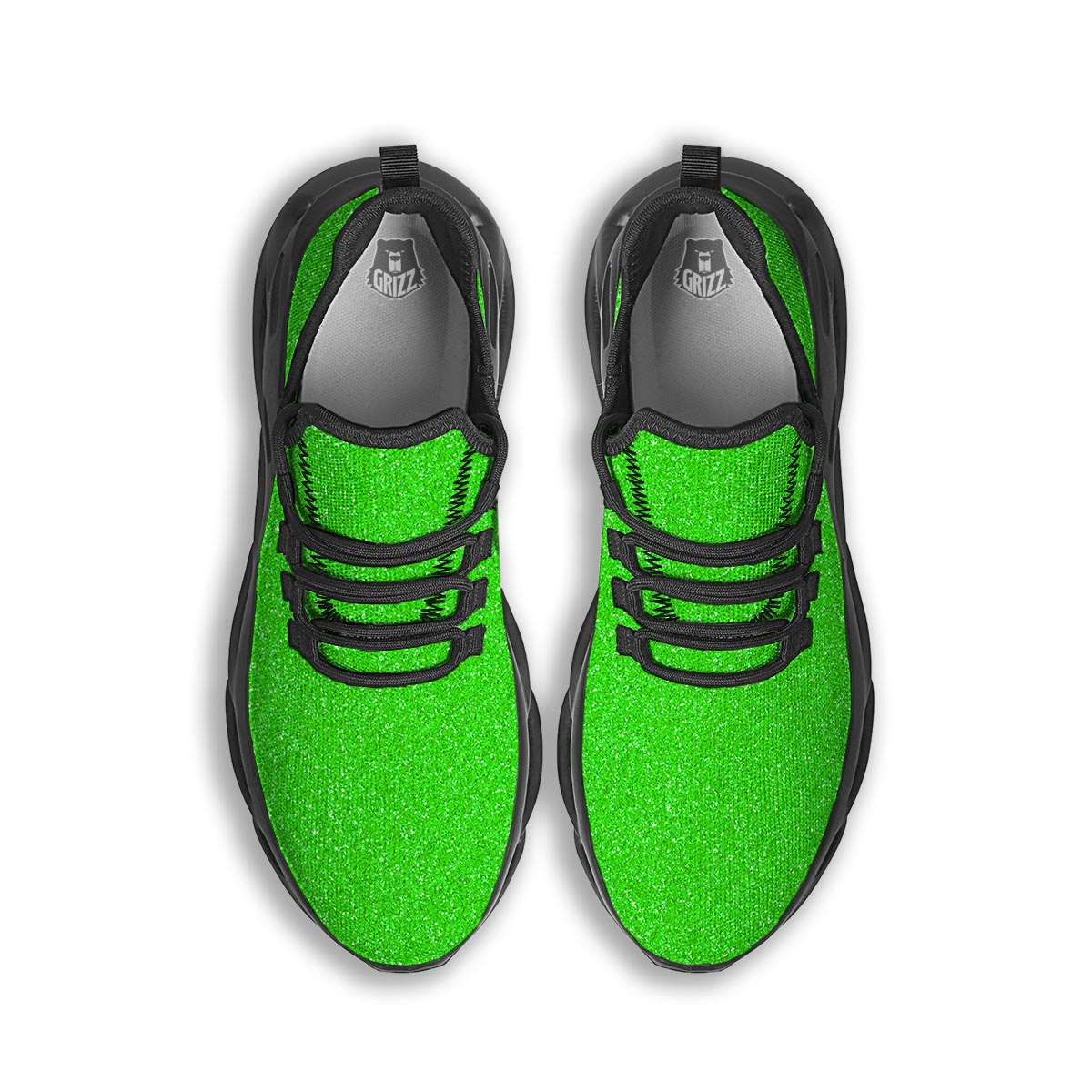 Green Neon Glitter Artwork Print Black Running Shoes-grizzshop