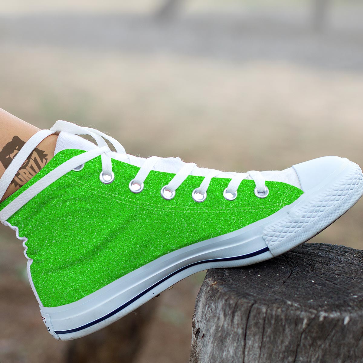 Green Neon Glitter Artwork Print White High Top Shoes-grizzshop