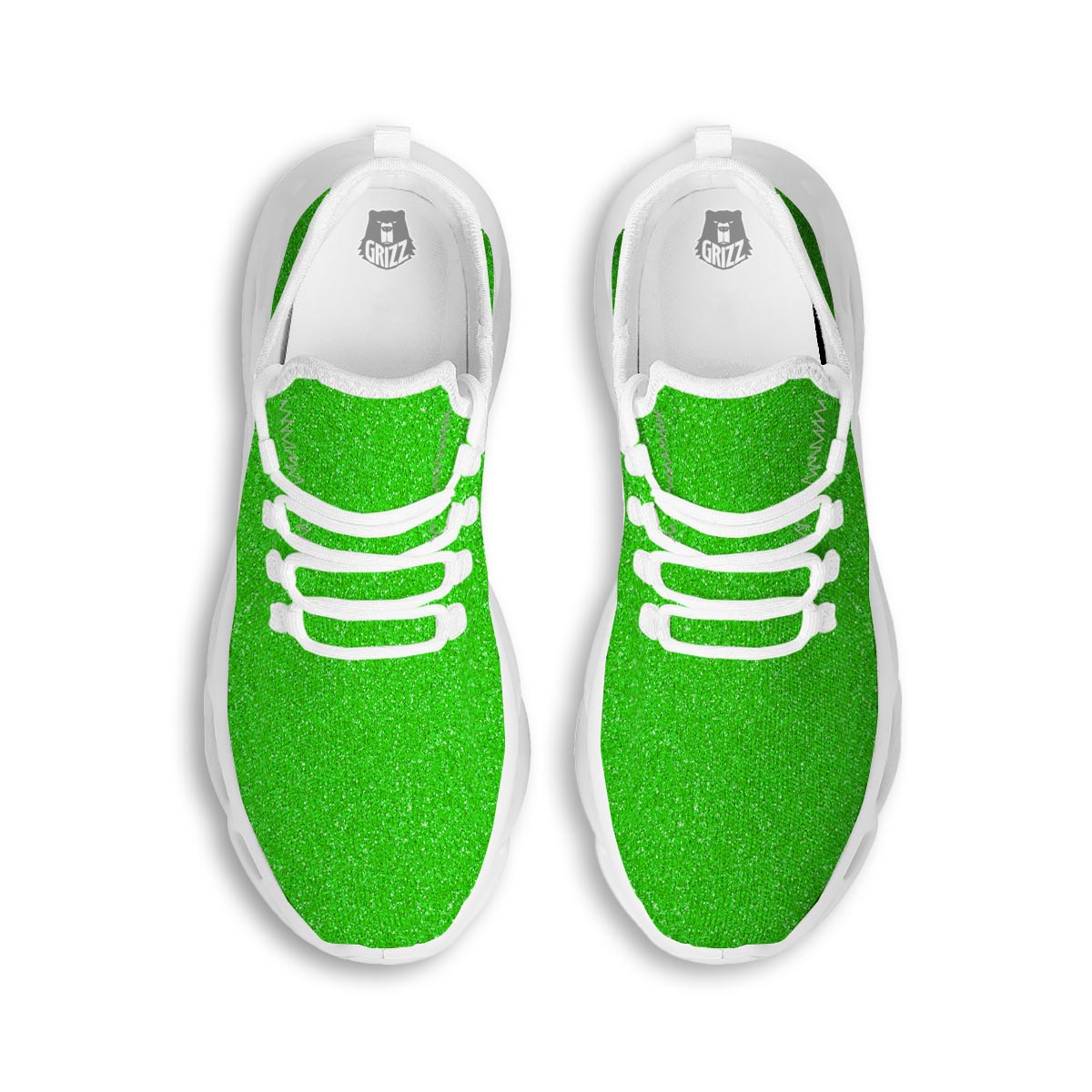 Green Neon Glitter Artwork Print White Running Shoes-grizzshop