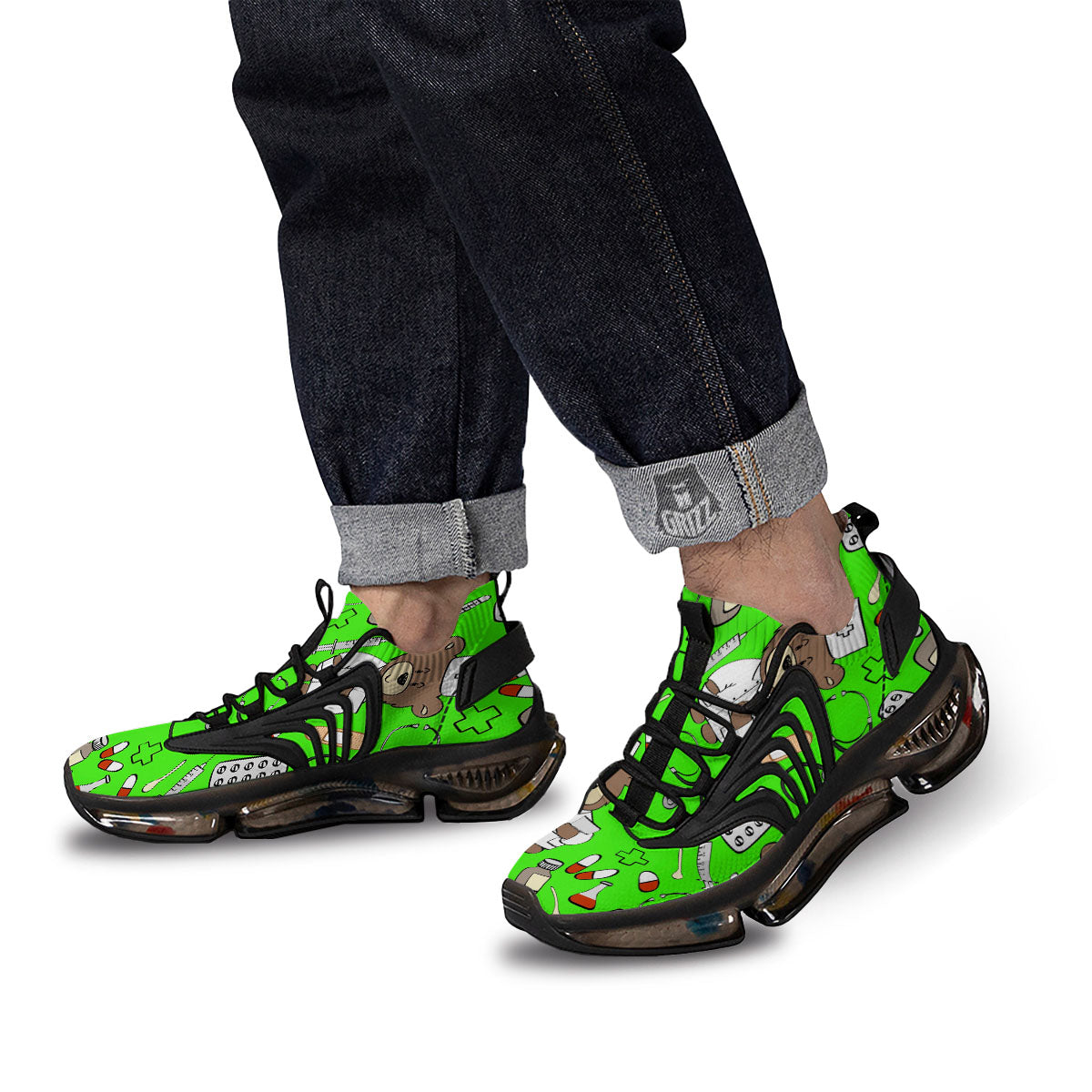 Green Neon Teddy Bear Nurse Black Gym Shoes-grizzshop