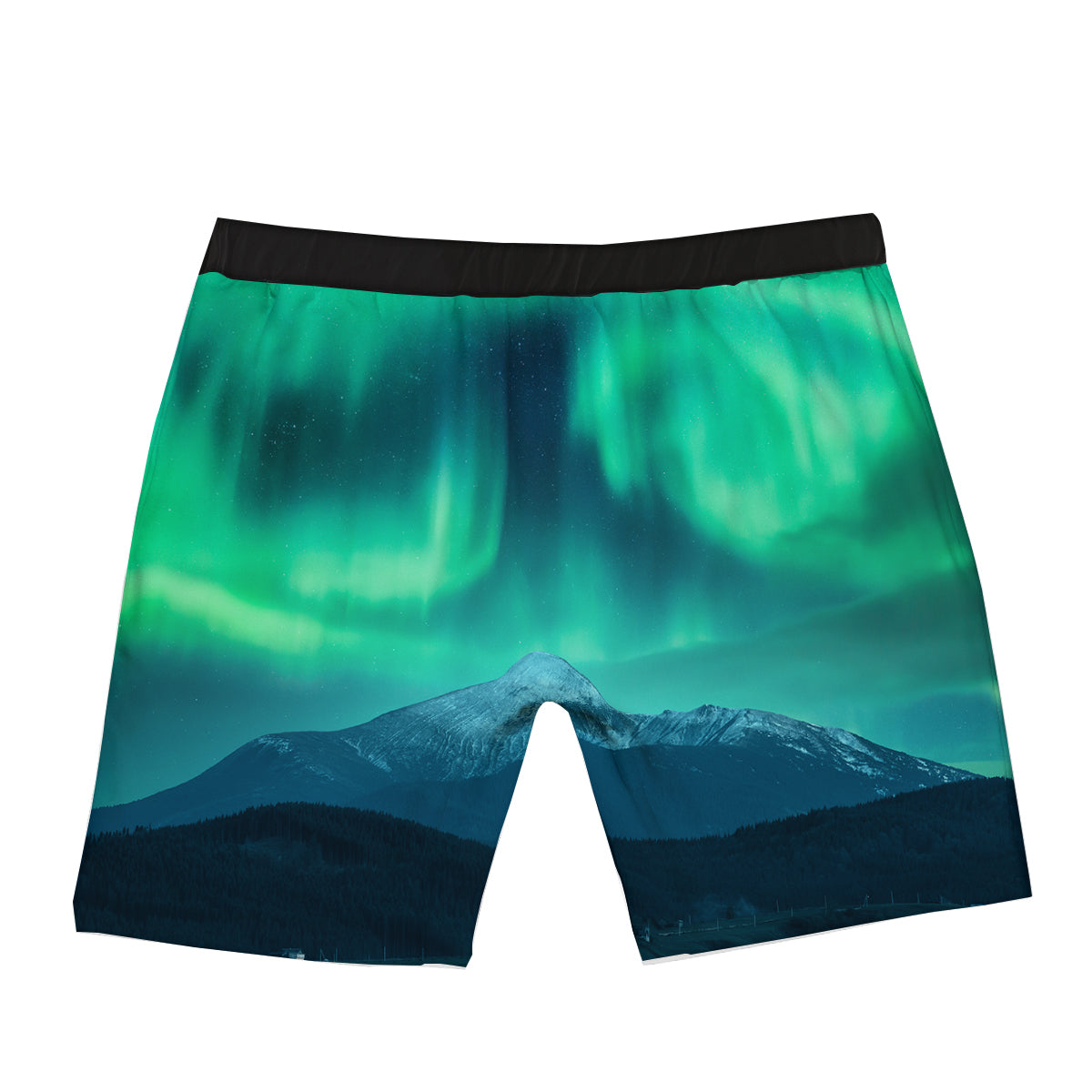 Green Northern Lights And Snowy Mountains Print Boxer Briefs-grizzshop