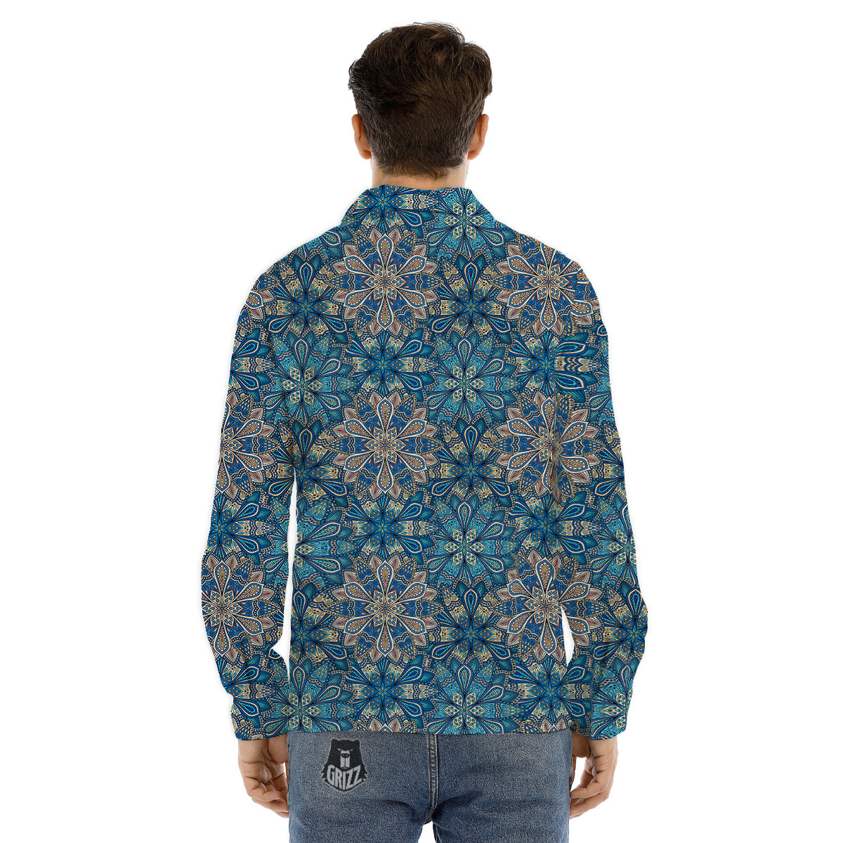 Green Northern Lights And Snowy Mountains Print Men's Dress Shirts-grizzshop