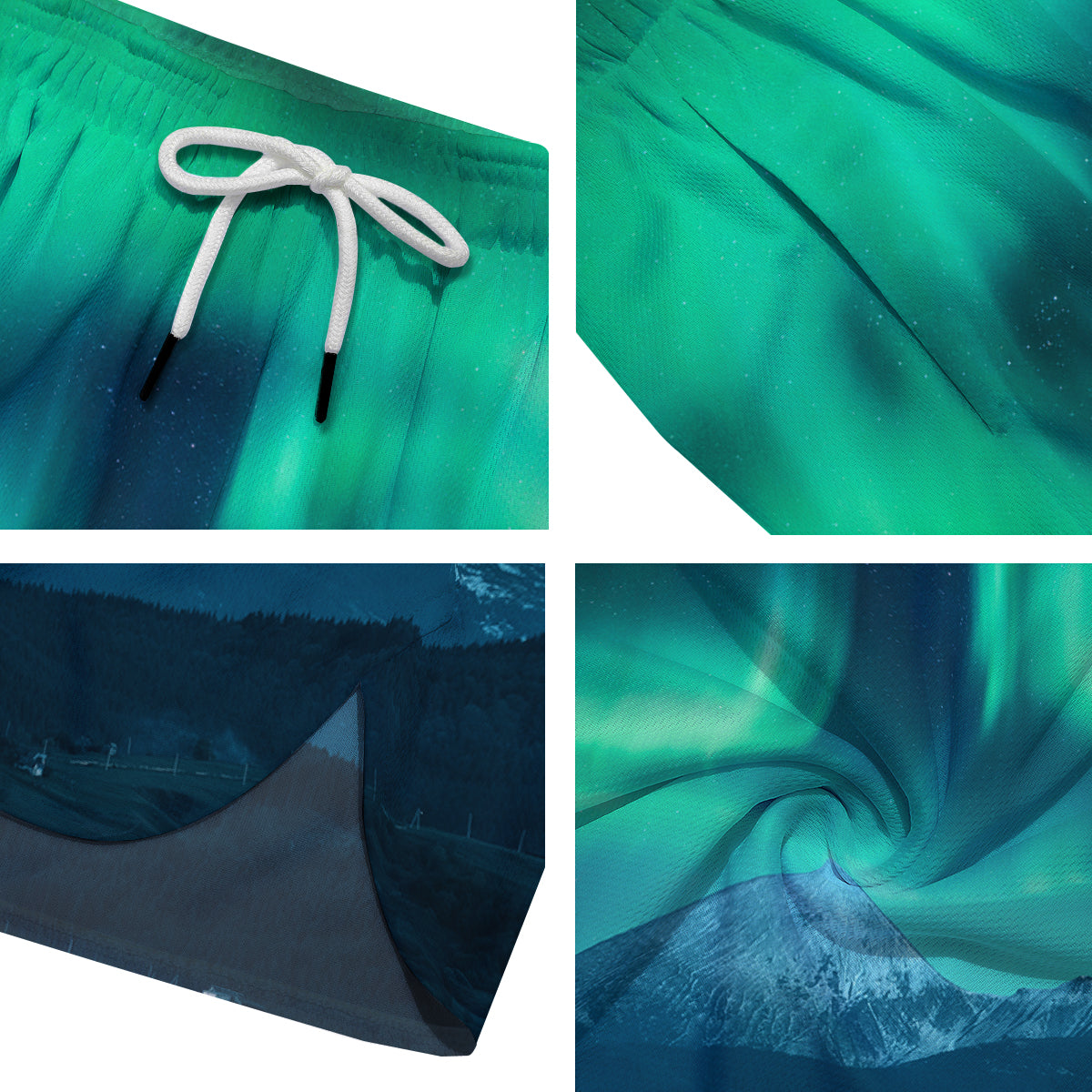 Green Northern Lights And Snowy Mountains Print Men's Running Shorts-grizzshop