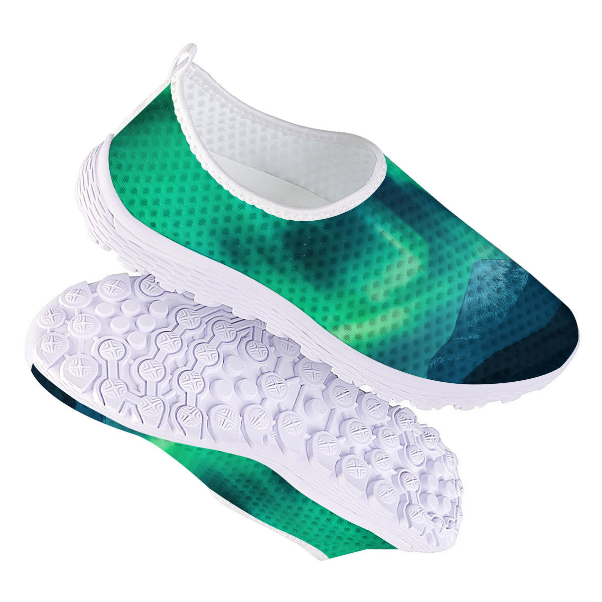 Green Northern Lights And Snowy Mountains Print Nurse Shoes-grizzshop