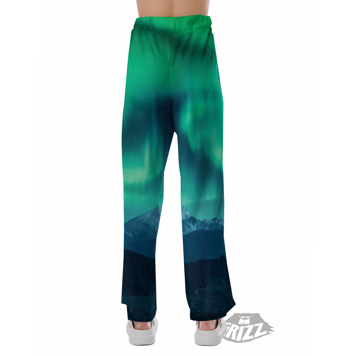 Green Northern Lights And Snowy Mountains Print Pajama Pants-grizzshop