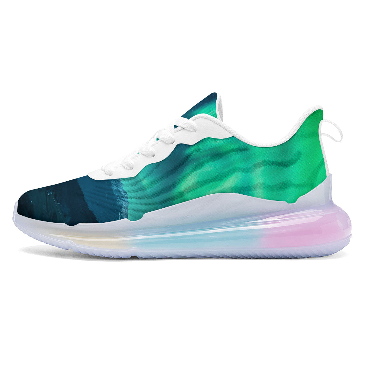 Green Northern Lights And Snowy Mountains Print Running Sneakers-grizzshop