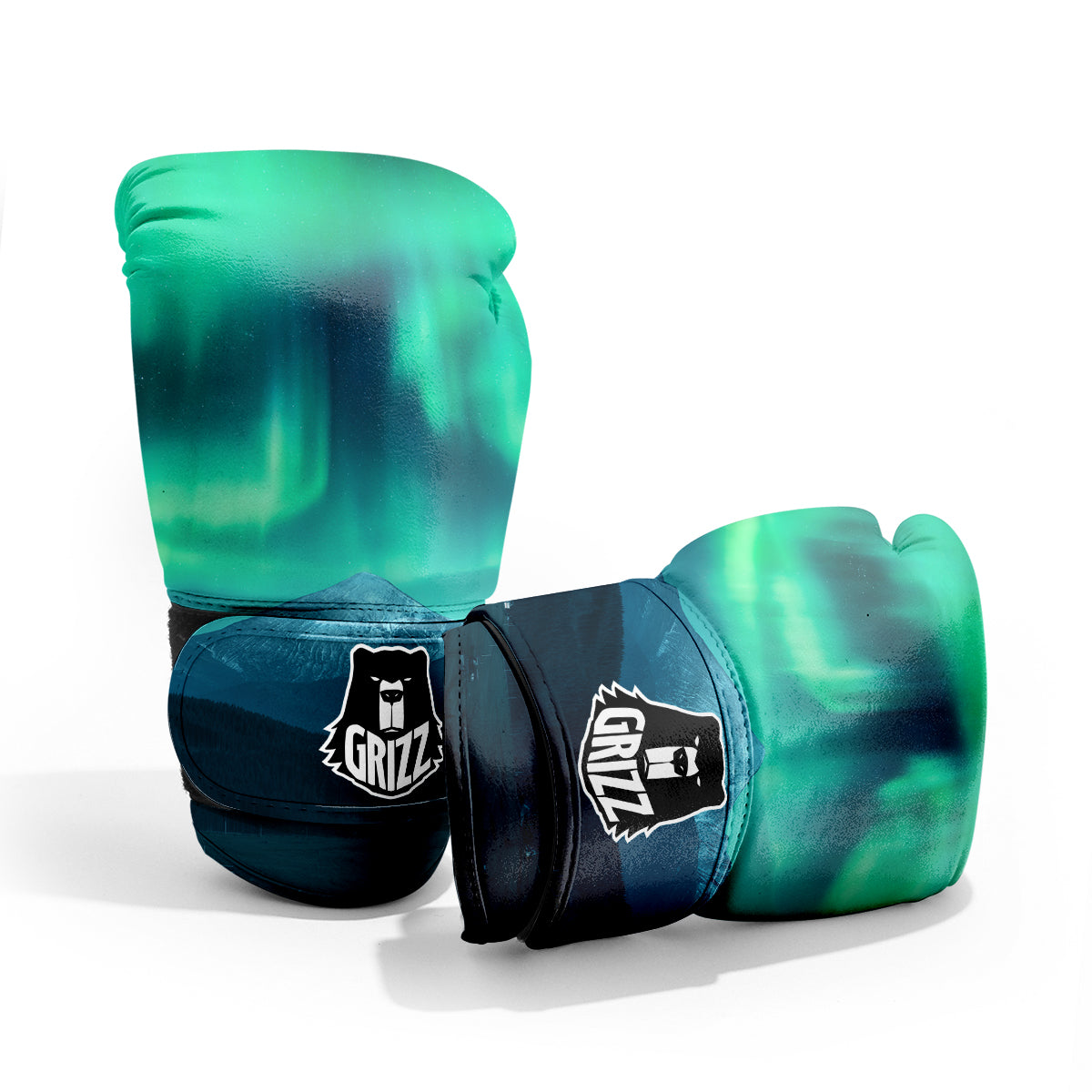 Green Northern Lights And Snowy Mountains Print Pro Boxing Glove
