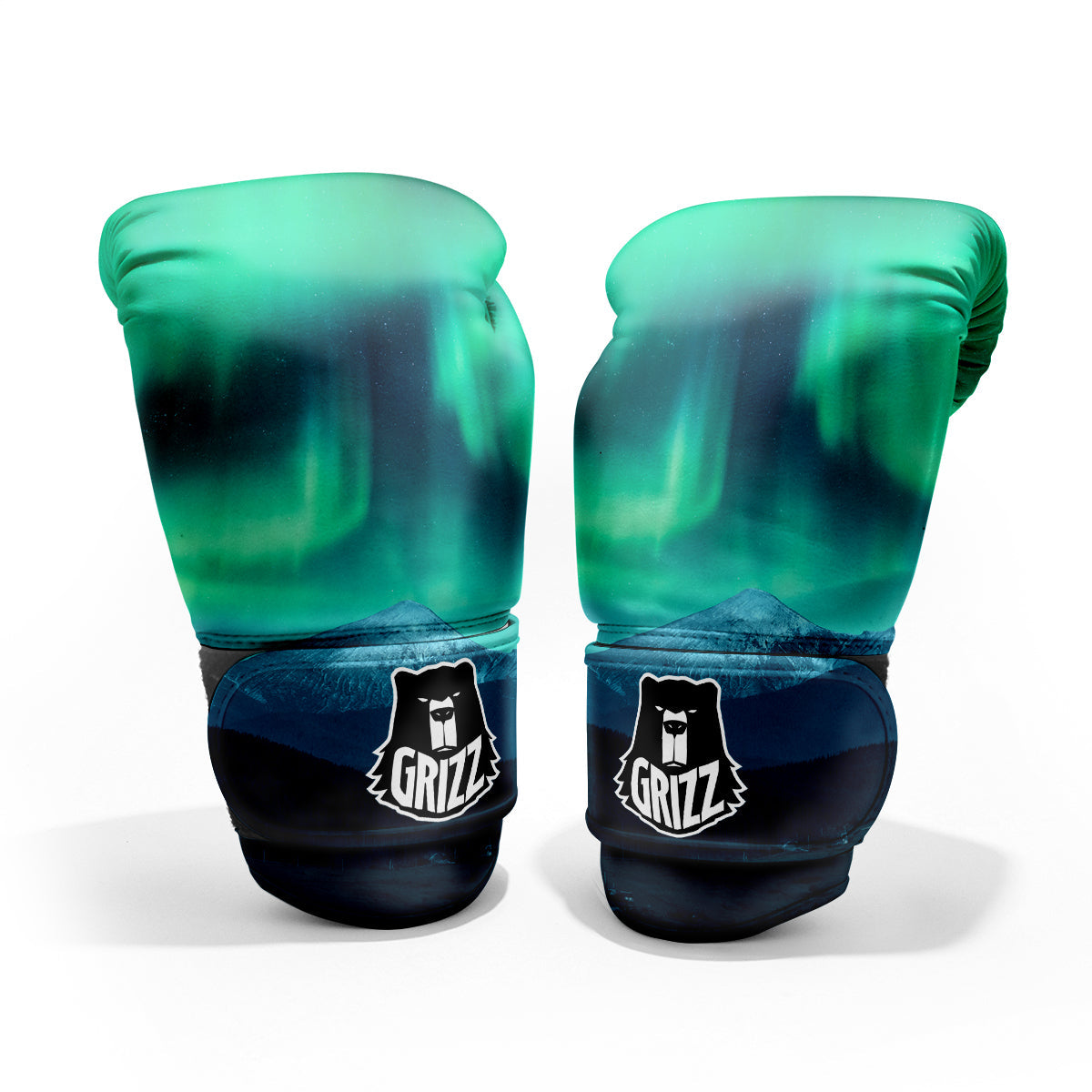 Green Northern Lights And Snowy Mountains Print Pro Boxing Glove