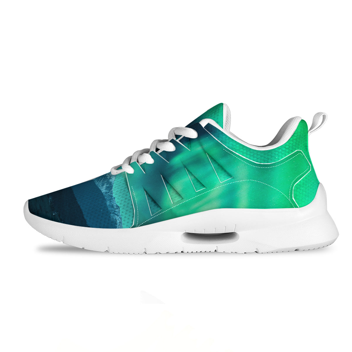 Green Northern Lights And Snowy Mountains Print Tennis Shoes-grizzshop