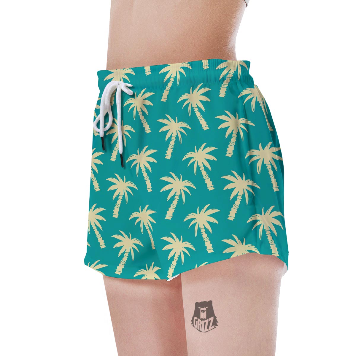 Green Palm Tree Hawaiin Print Women's Shorts-grizzshop