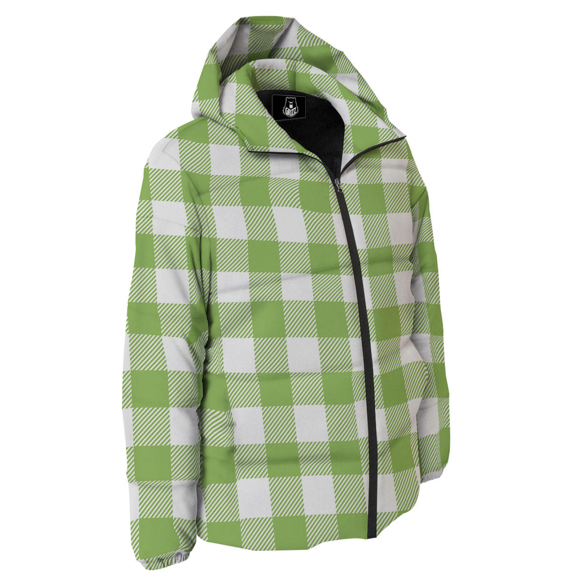 Green Pear And White Gingham Print Down Jacket-grizzshop
