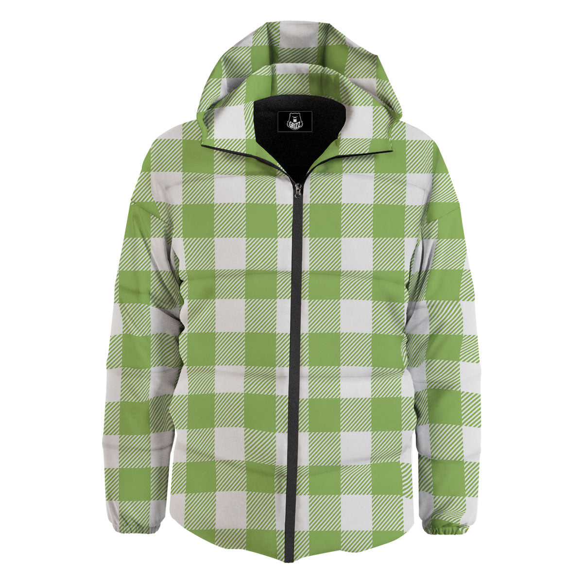 Green Pear And White Gingham Print Down Jacket-grizzshop