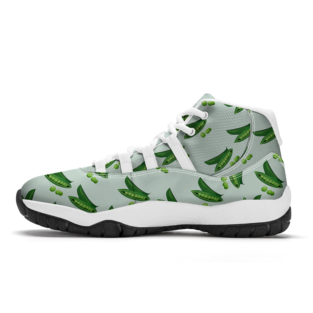 Green Peas Print Pattern White Bball Shoes-grizzshop
