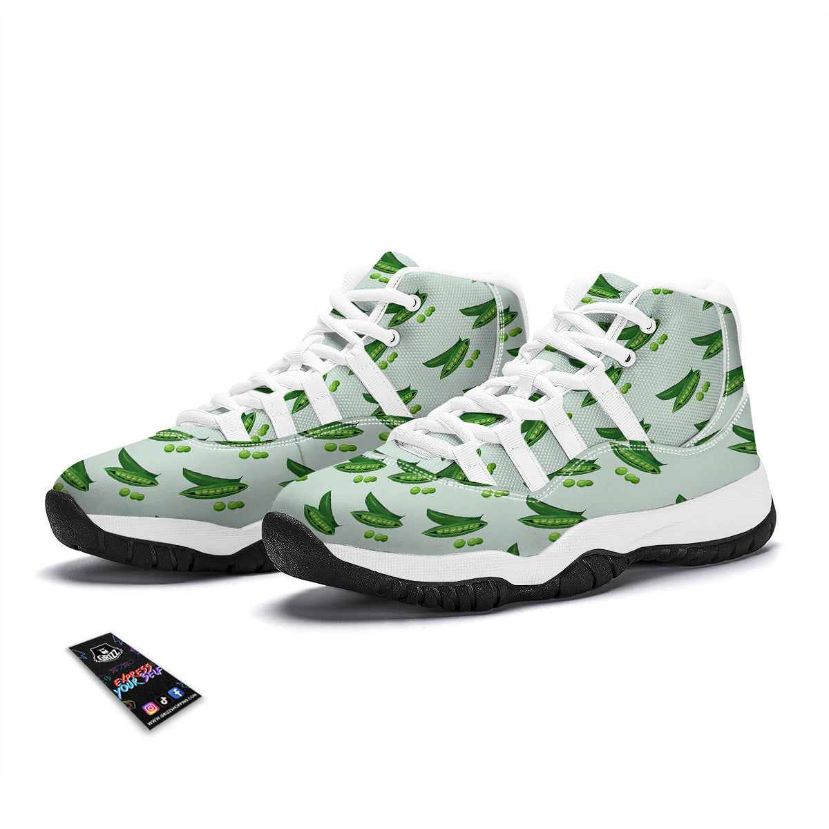 Green Peas Print Pattern White Bball Shoes-grizzshop
