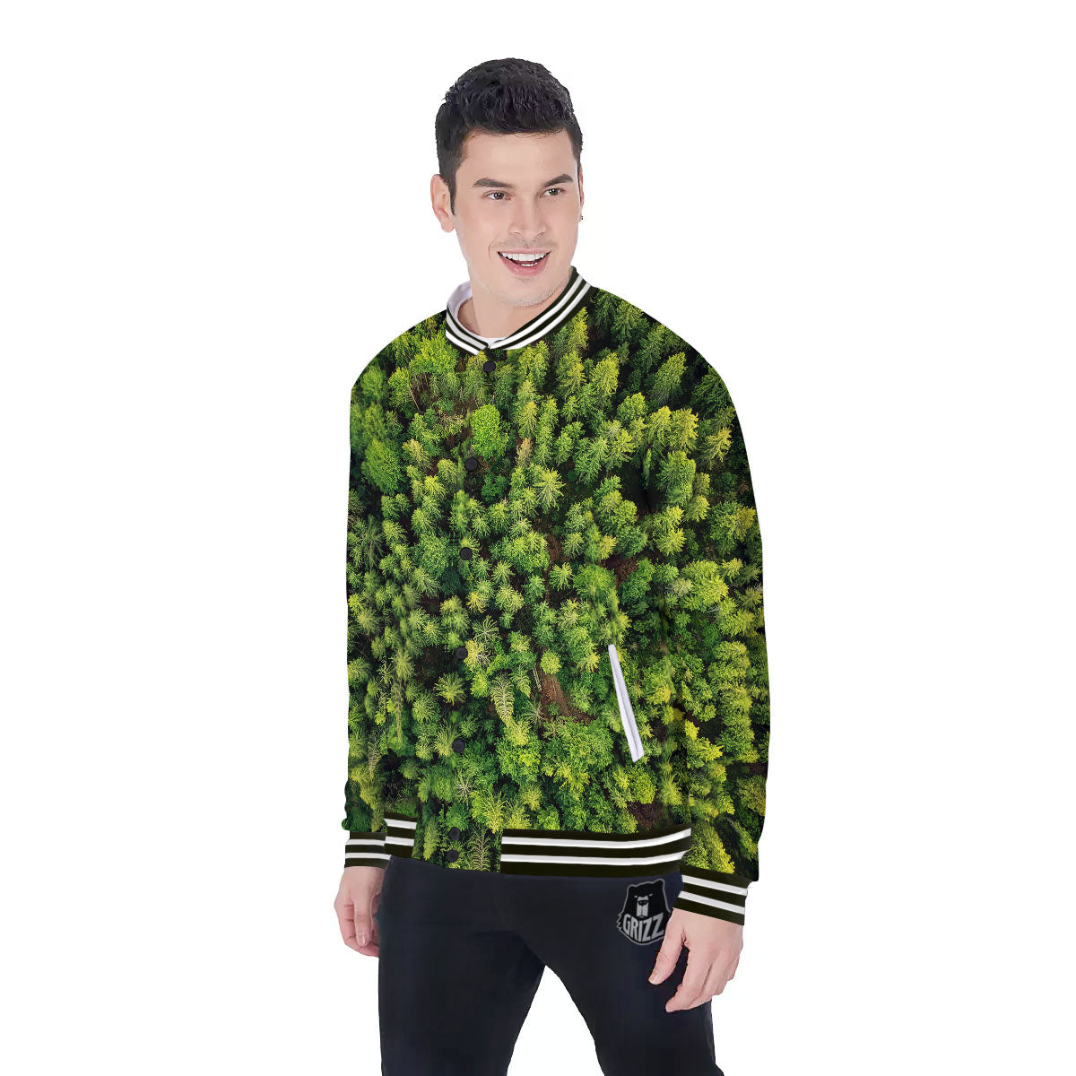 Green Pine Summer Forest Print Baseball Jacket-grizzshop