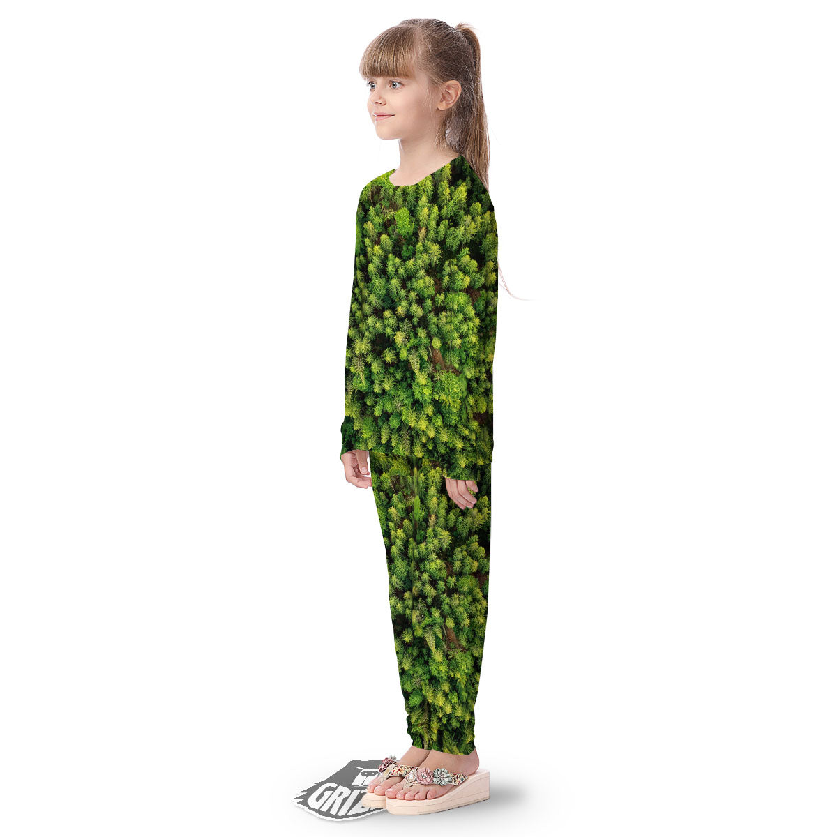 Green Pine Summer Forest Print Kid's Pajamas-grizzshop