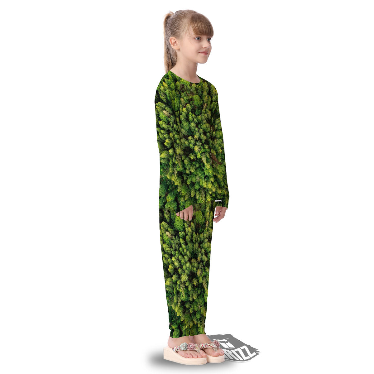 Green Pine Summer Forest Print Kid's Pajamas-grizzshop