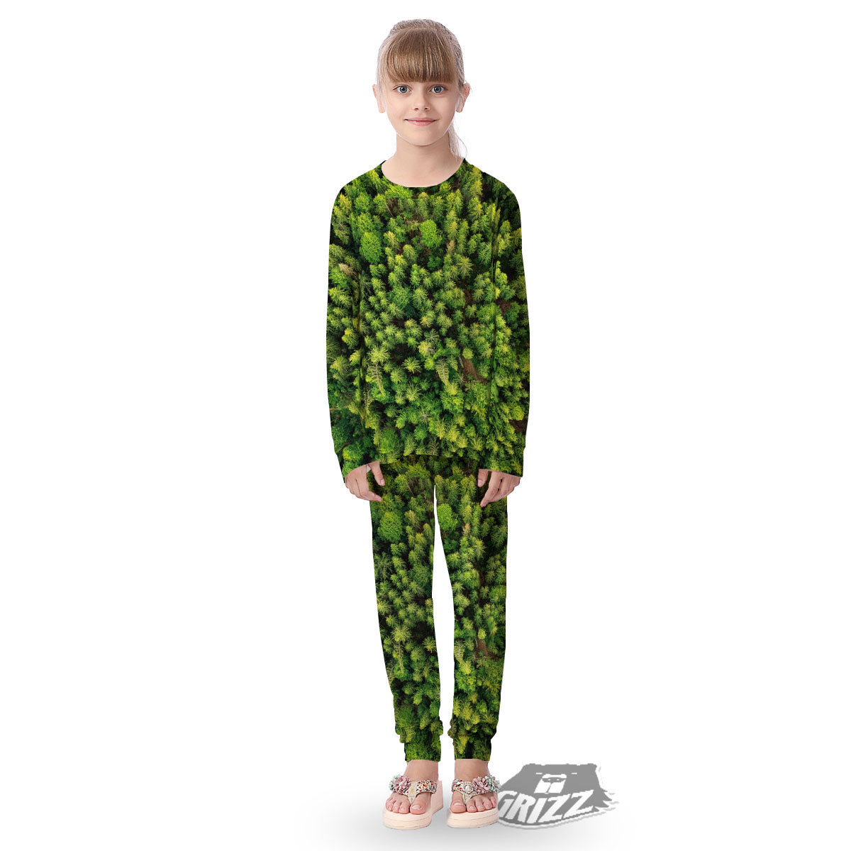 Green Pine Summer Forest Print Kid's Pajamas-grizzshop