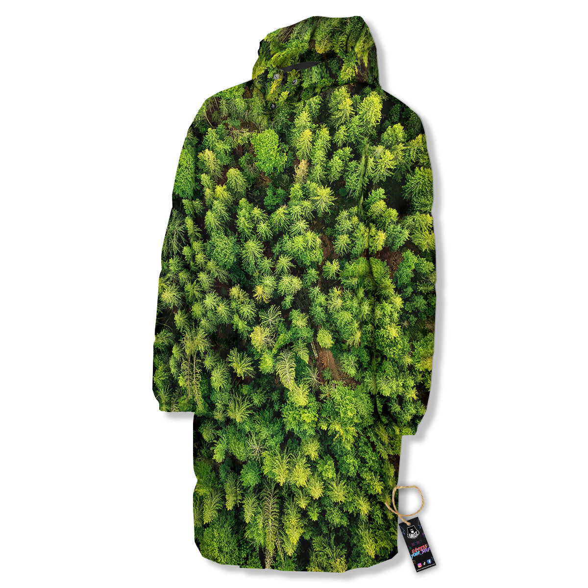 Green Pine Summer Forest Print Long Down Jacket-grizzshop