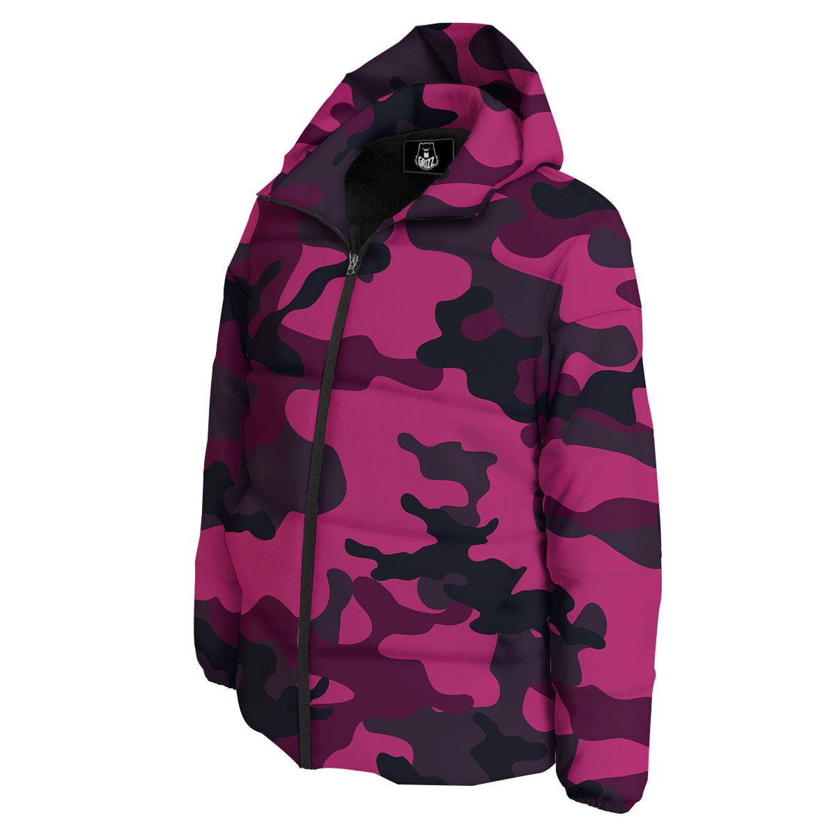 Green Pink And Black Camouflage Print Down Jacket-grizzshop