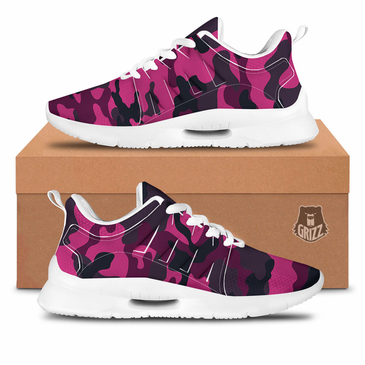 Green Pink And Black Camouflage Print Tennis Shoes-grizzshop