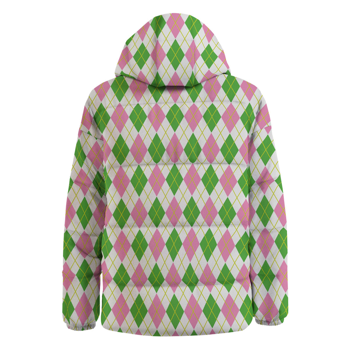 Green Pink And White Argyle Print Pattern Down Jacket-grizzshop