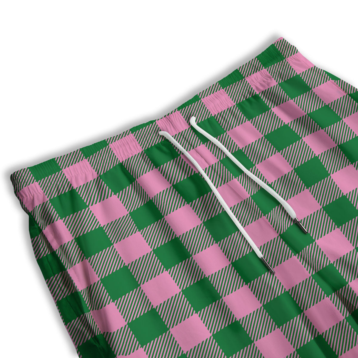 Green Pink And White Tartan Print Pattern Men's Athletic Shorts