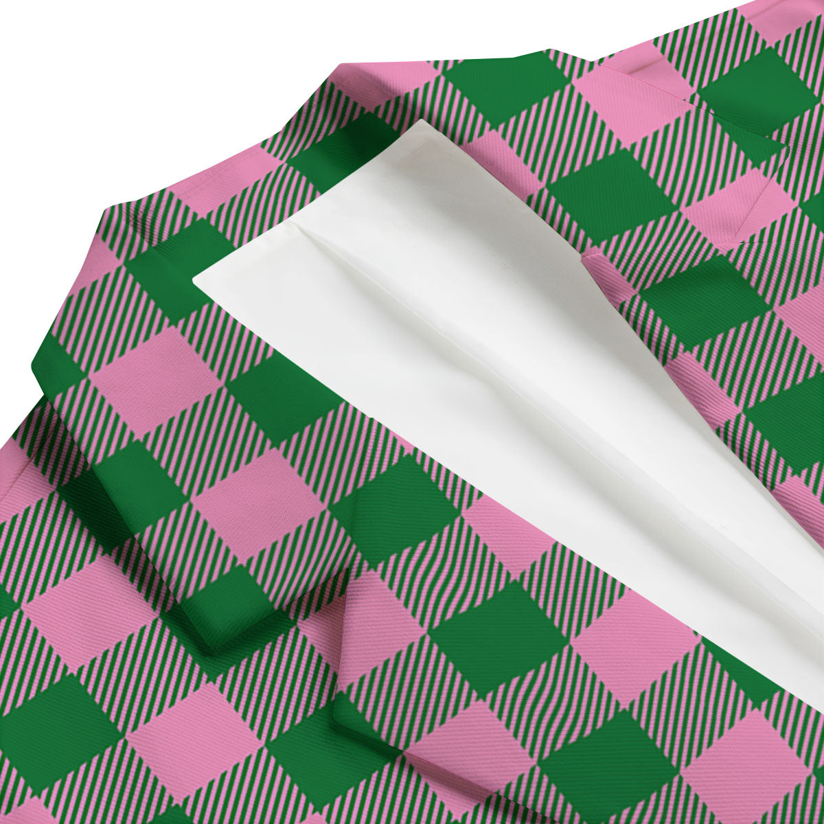 Green Pink And White Tartan Print Pattern Men's Blazer-grizzshop