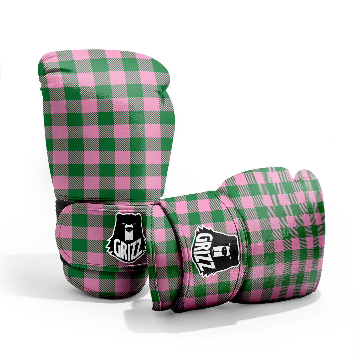 Green Pink And White Tartan Print Pattern Pro Boxing Glove