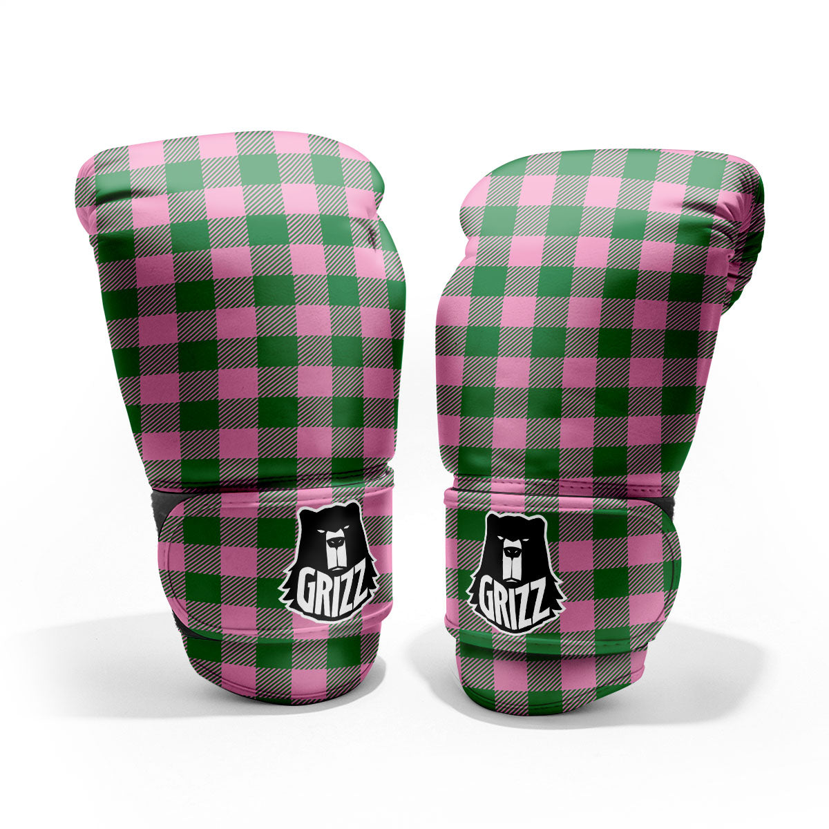 Green Pink And White Tartan Print Pattern Pro Boxing Glove