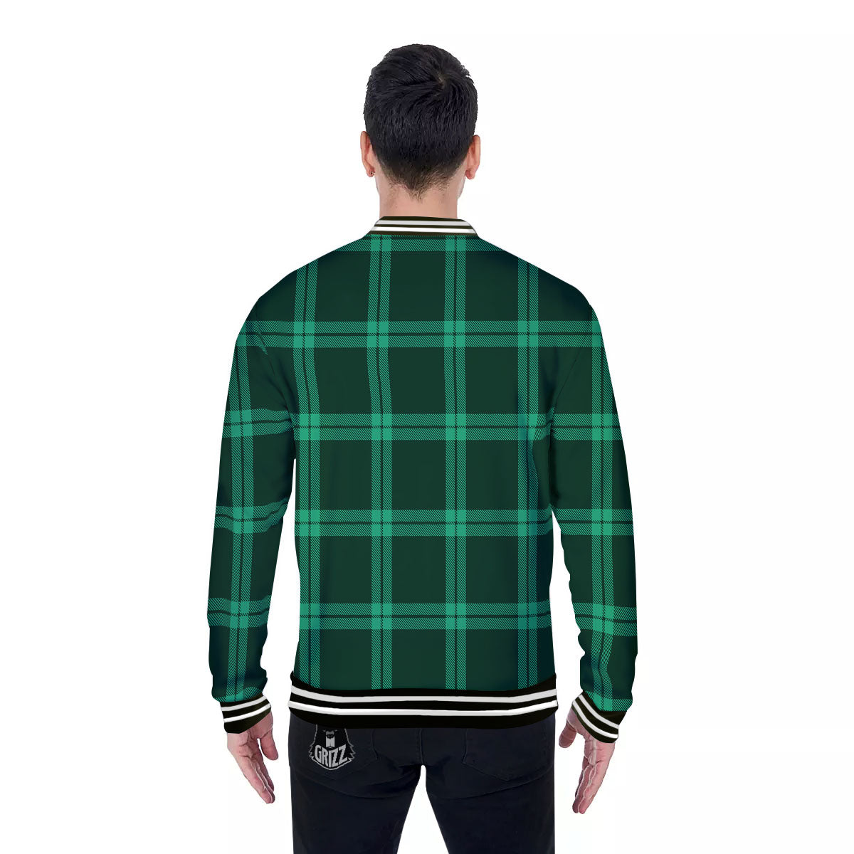 Green Plaid Print Baseball Jacket-grizzshop