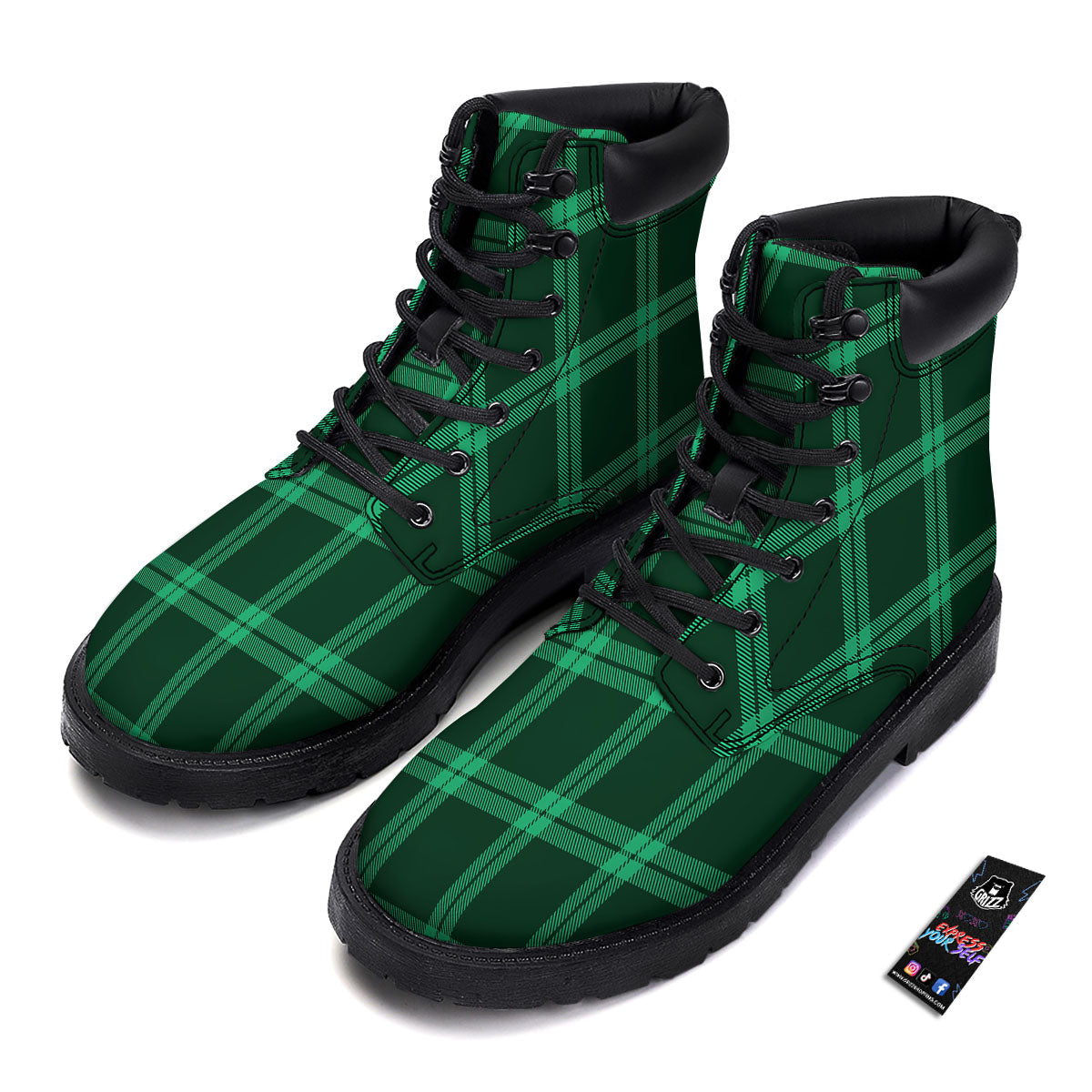 Green Plaid Print Boots-grizzshop