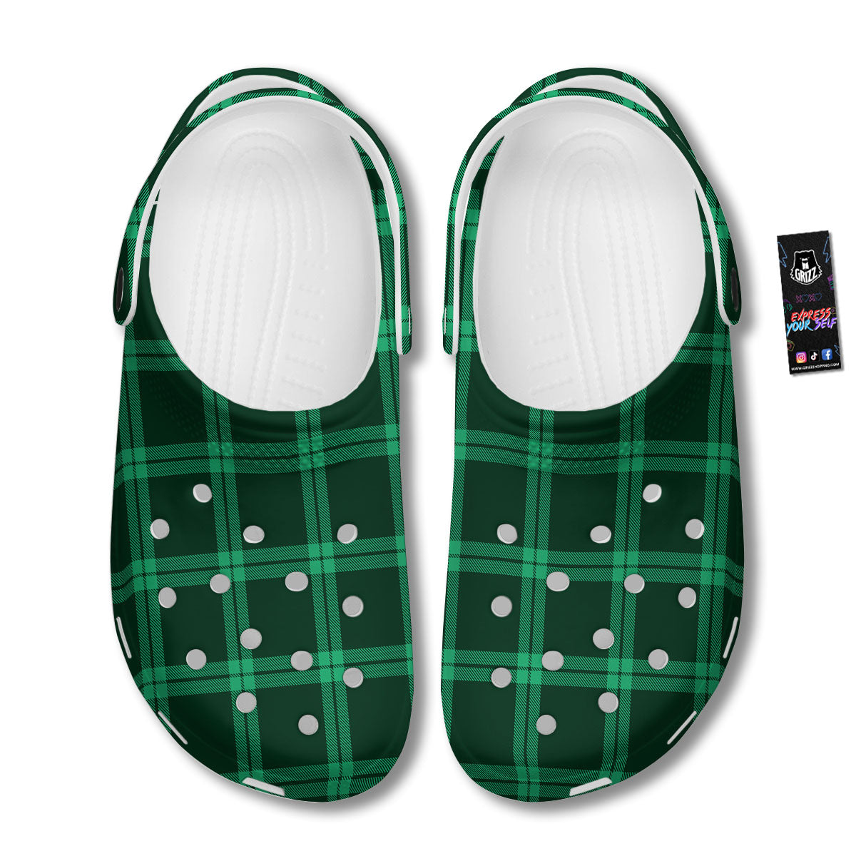 Green Plaid Print Clog-grizzshop