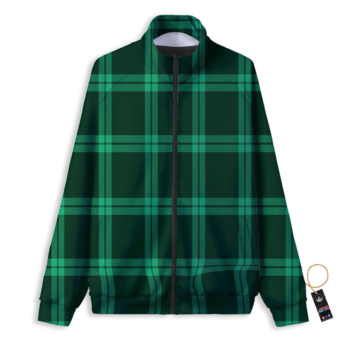 Green Plaid Print Track Jacket-grizzshop