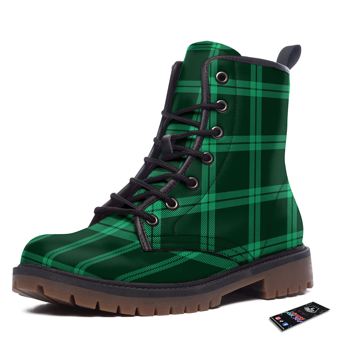 Green Plaid Print Work Boots-grizzshop