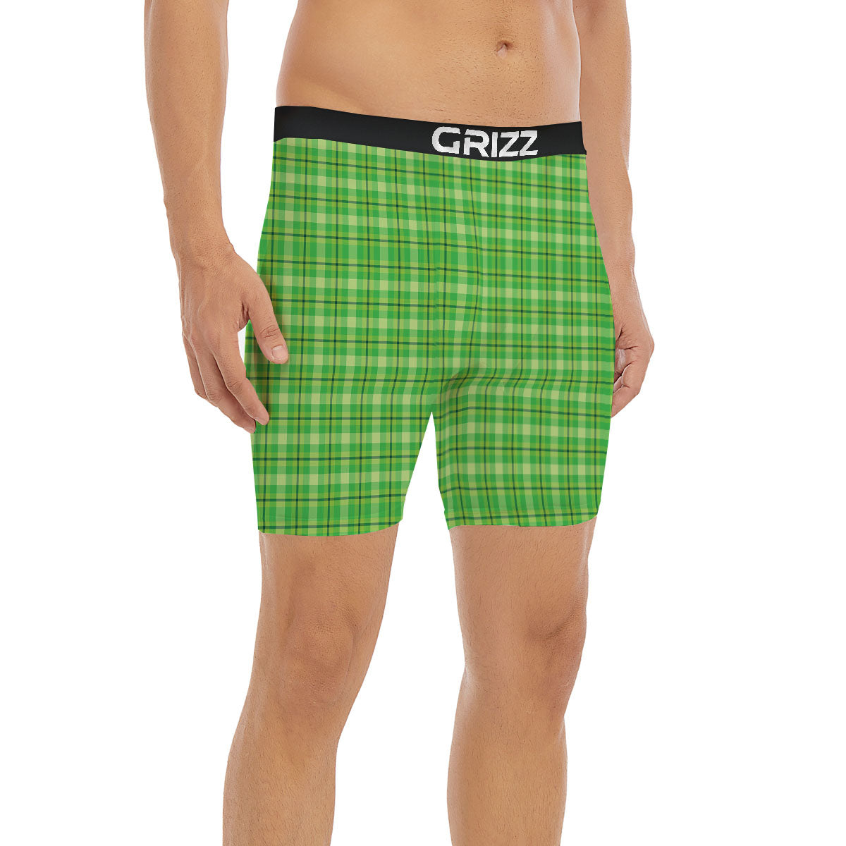 Green Plaid Shamrock Print Pattern Boxer Briefs-grizzshop