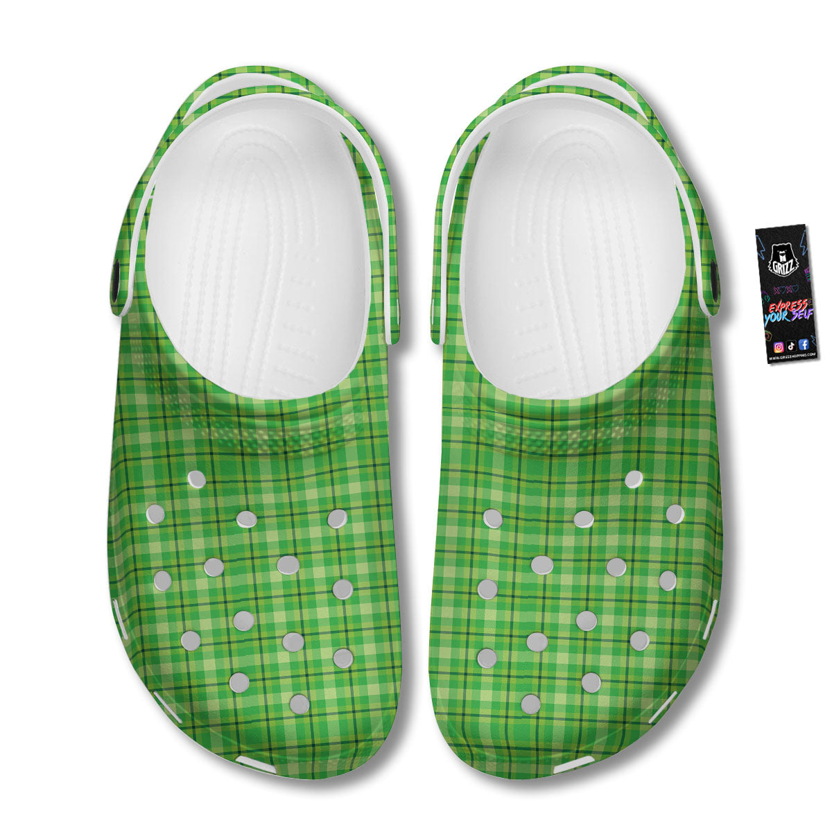 Green Plaid Shamrock Print Pattern Clog-grizzshop