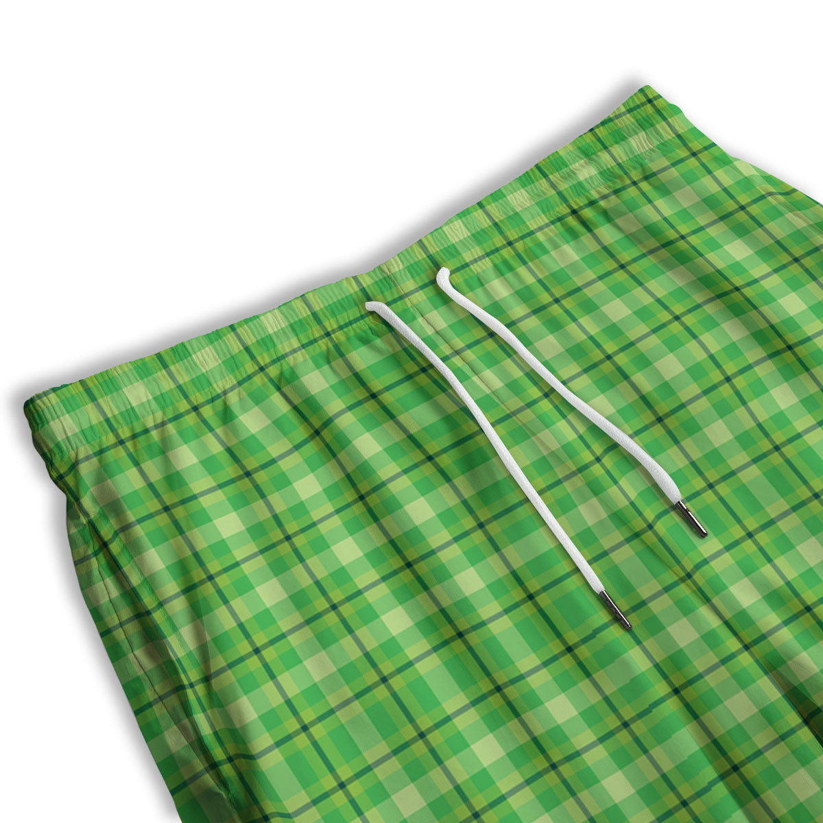 Green Plaid Shamrock Print Pattern Men's Athletic Shorts