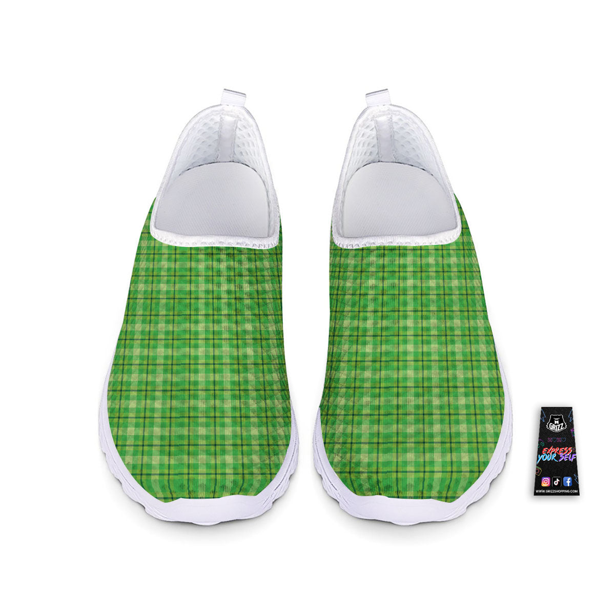 Green Plaid Shamrock Print Pattern Nurse Shoes-grizzshop